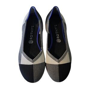 Rothy's The Flat Captoe Black White Plaid Size 10.5